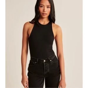 Abercrombie & Fitch Black Double-Layered Seamless Fabric Open Back Bodysuit